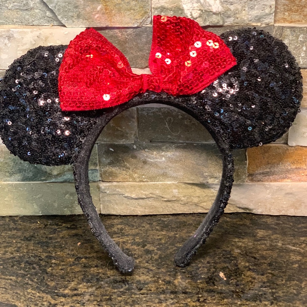 DISNEY | Sequin Red Polka Dot Bow | Minnie Mouse Ears Headband